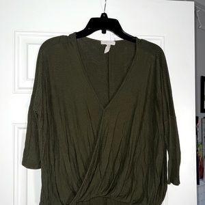 Dark green blouse, lightweight. Worn but good condition.